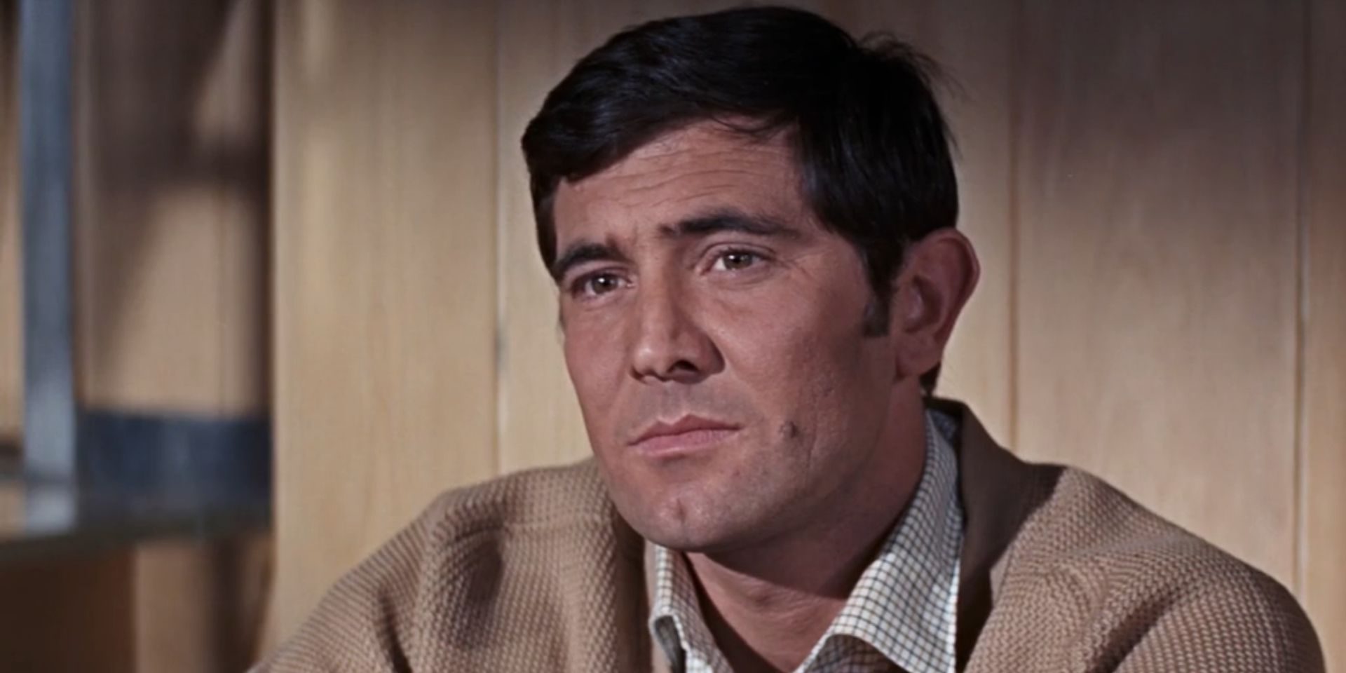 James Bond, played by George Lazenby, looks ahead in 'On Her Majesty's Secret Service'.