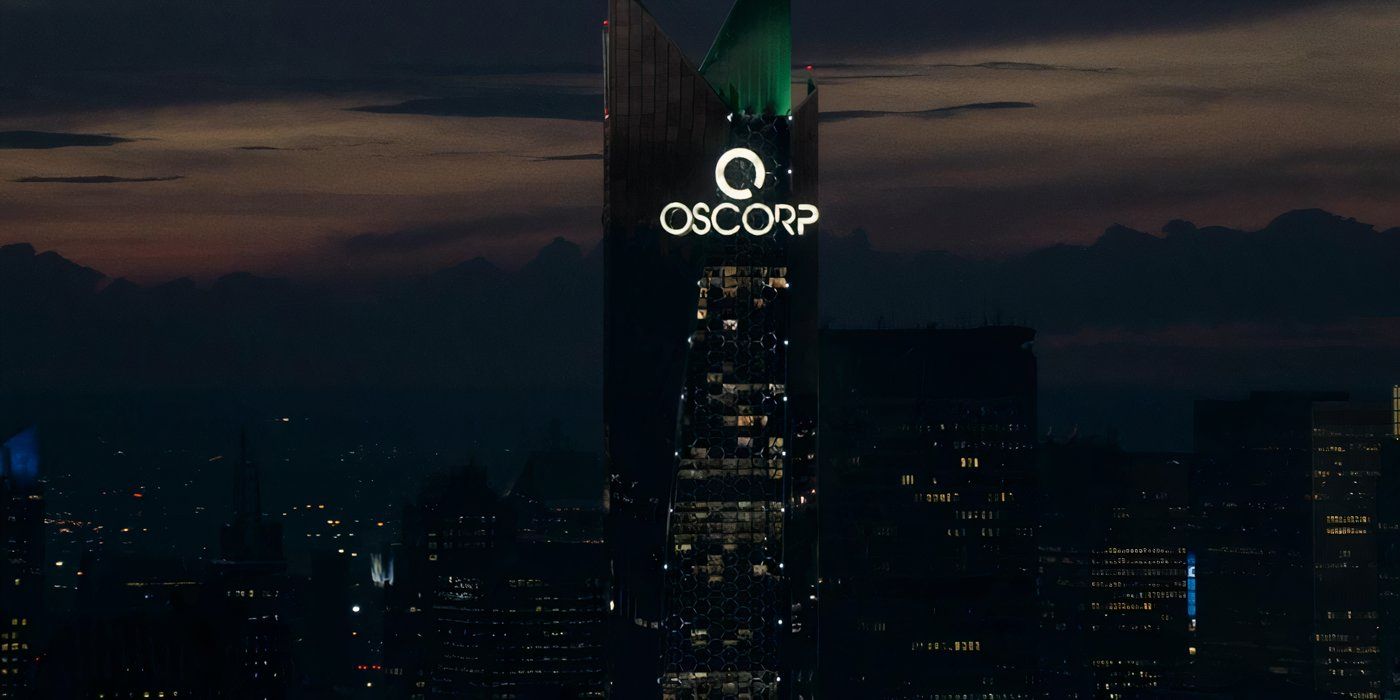 Oscorp Tower at night in The Amazing Spider-Man