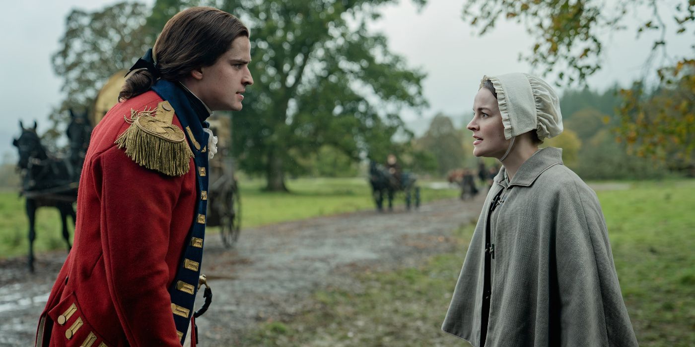 Izzy Meikle-Small confronting Charles Vandervaart in Outlander Season 7 Episode 12