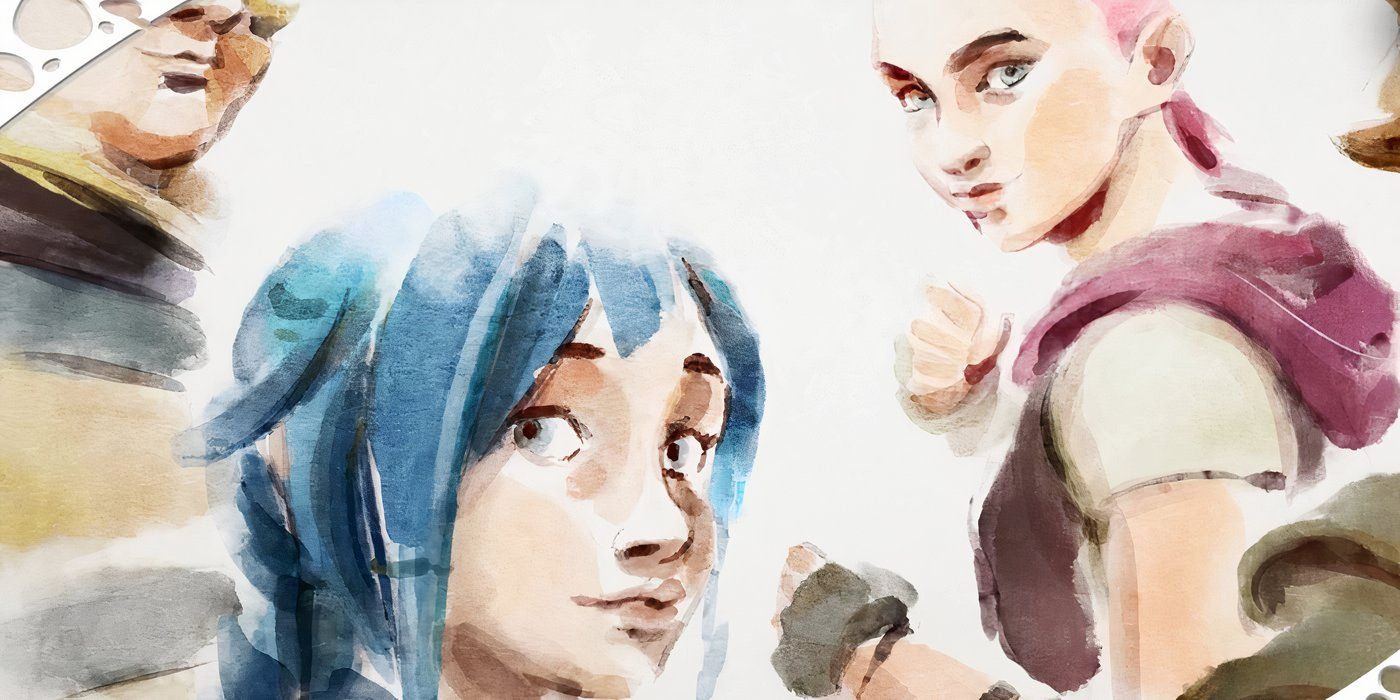 Powder and Vi looking at the camera in water colors in Arcane Season 2.