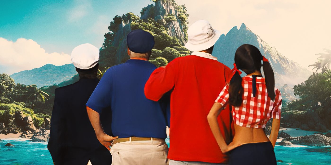Gilligan&rsquo;s Island character&rsquo;s with their backs turned as they look off toward a mountain