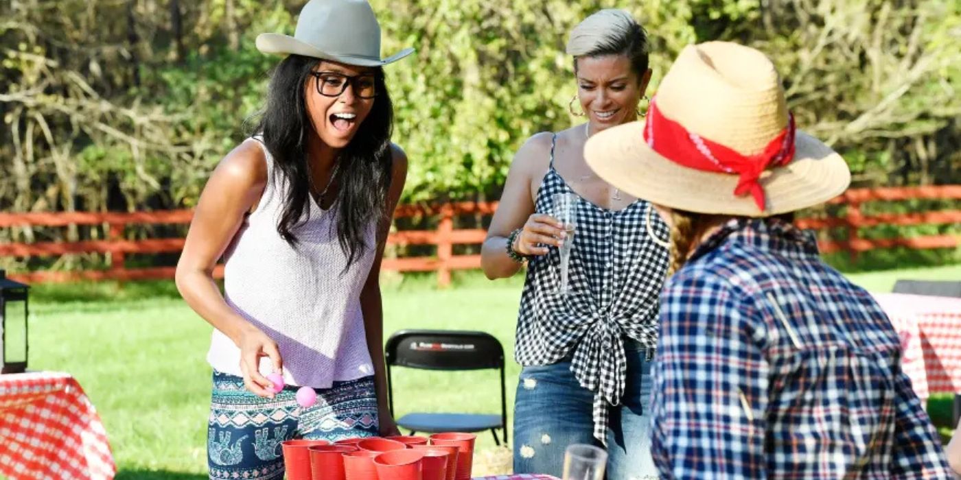 Katie Rost plays beer pong on 'The Real Housewives of Potomac.'