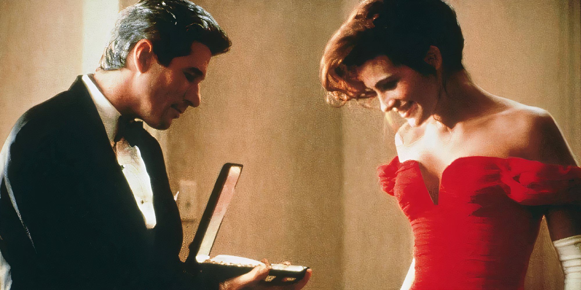 Richard Gere and Julia Roberts in Pretty Woman looking at a necklace.