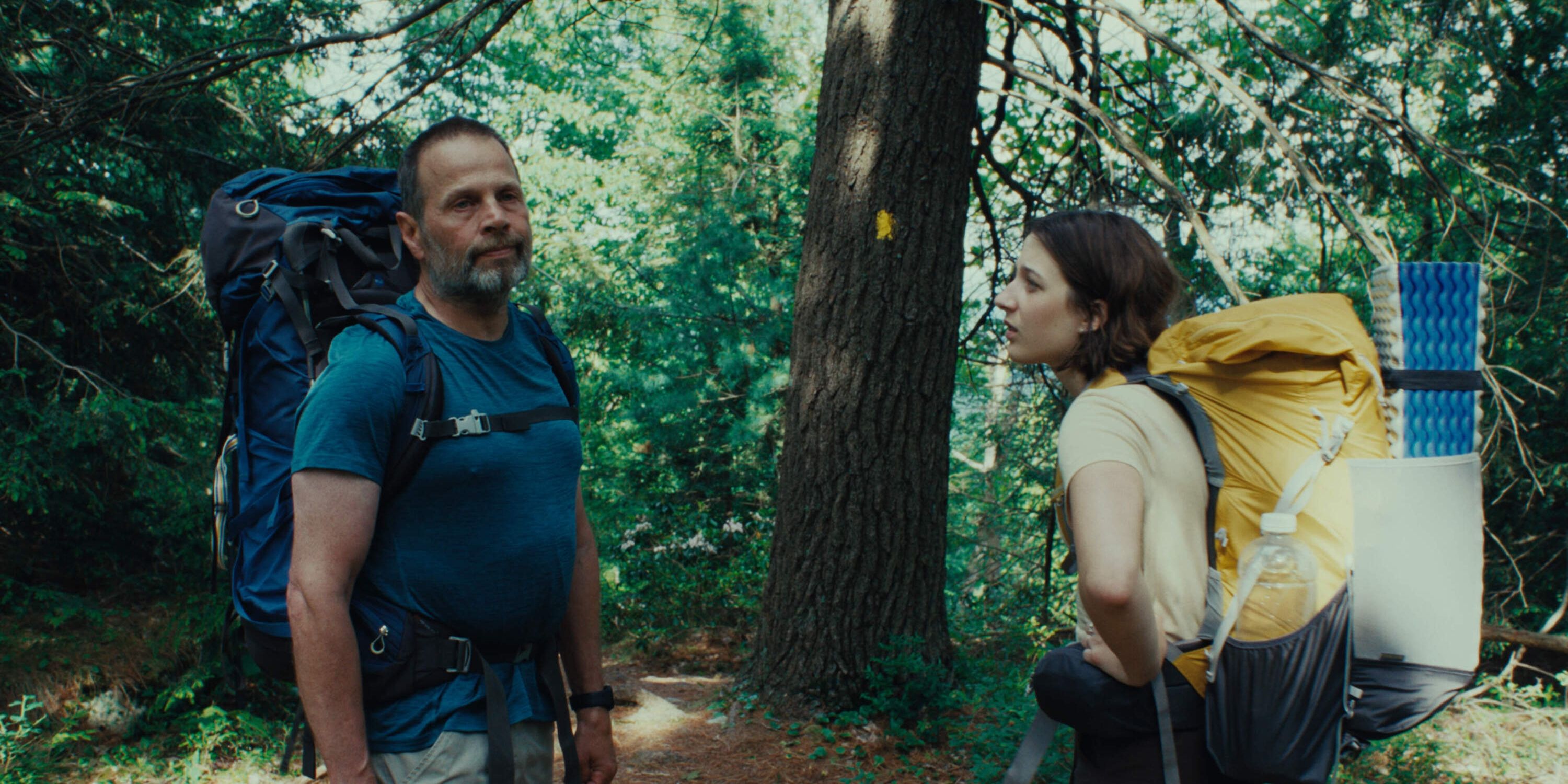 Sam (Lily Collias) in the woods with Chris (James Le Gros) in 'Good One'