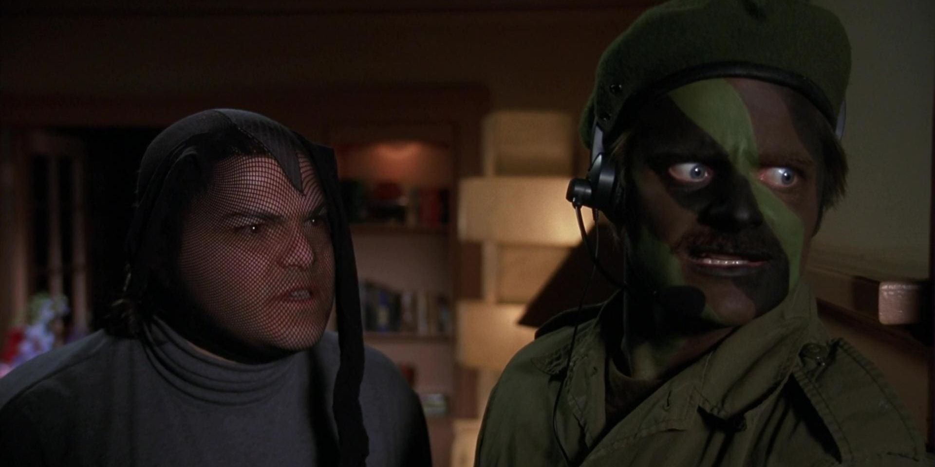 Jack Black as J.D. McNugent and Steve Zahn as Wayne Lefessier wearing ridiculous stealth outfits in 'Saving Silverman'