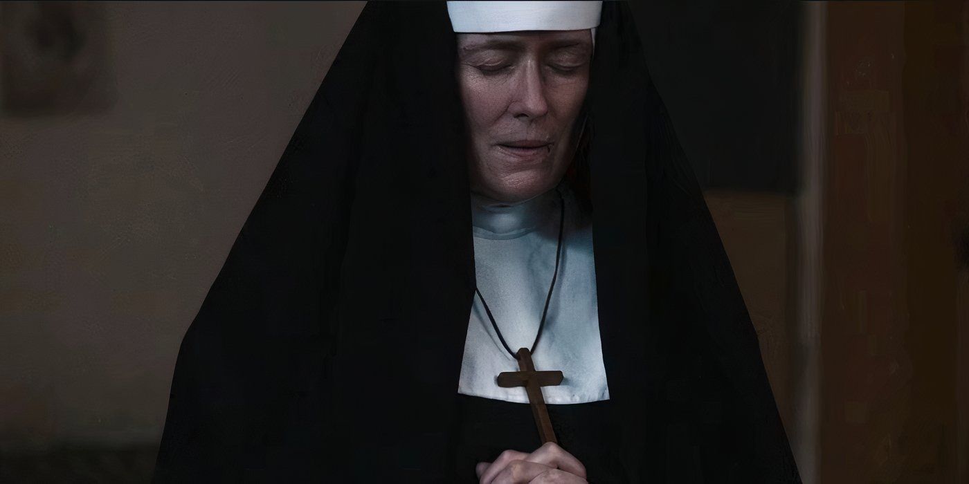 Jennifer Ehle as Sister Mary praying in 1923.