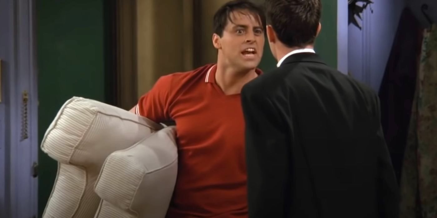 Joey (Matt LeBlanc) steals the cushions of a chair in the Friends episode, &ldquo;The One Where No One&rsquo;s Ready.&quot;