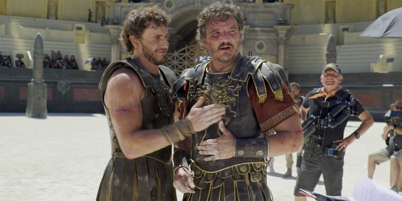 Paul Mescal and Pedro Pascal behind the scenes of Gladiator 2