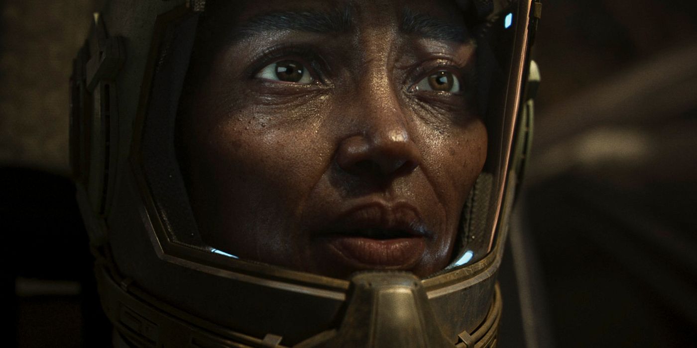 Close-up of a persons face with an expression of concern from Secret Level