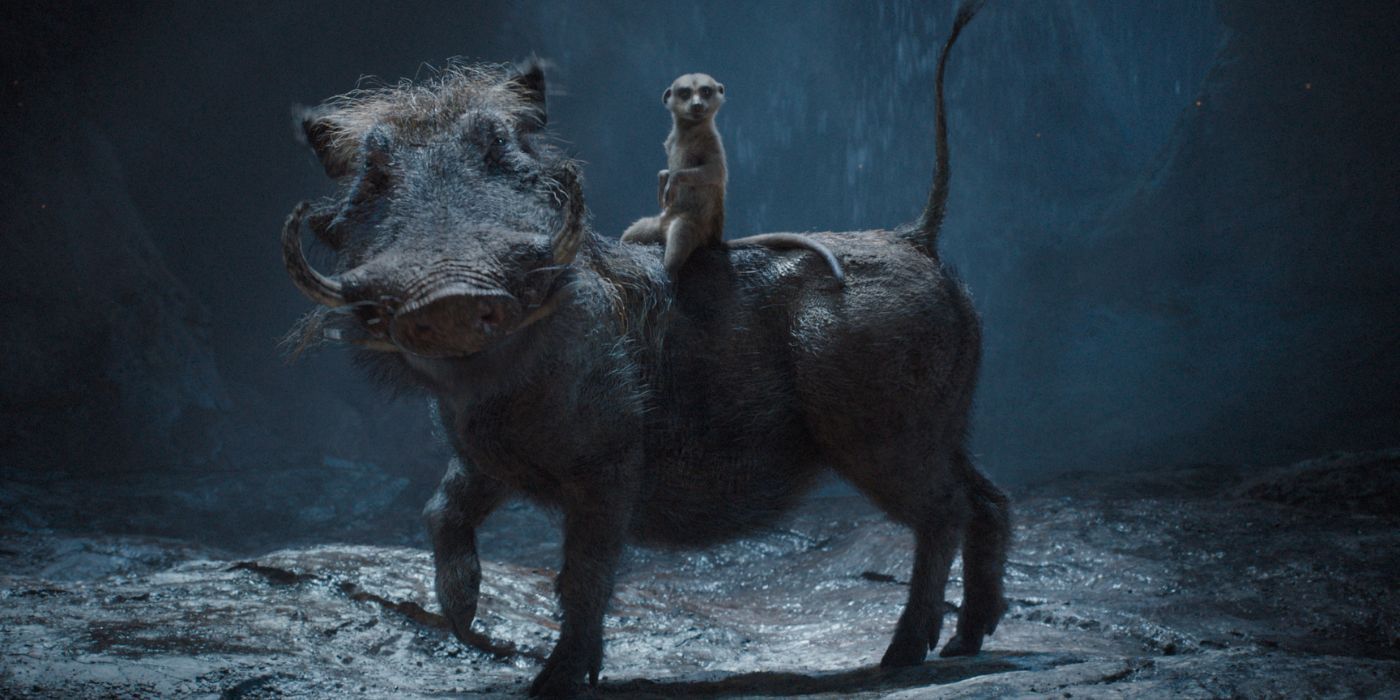 Timon on top of Pumbaa in Mufasa: The Lion King.