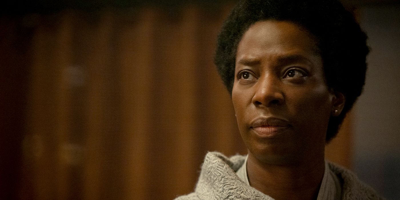 Tanya Moodie as Judge Mary Meadows looking concerned in Silo season 2.