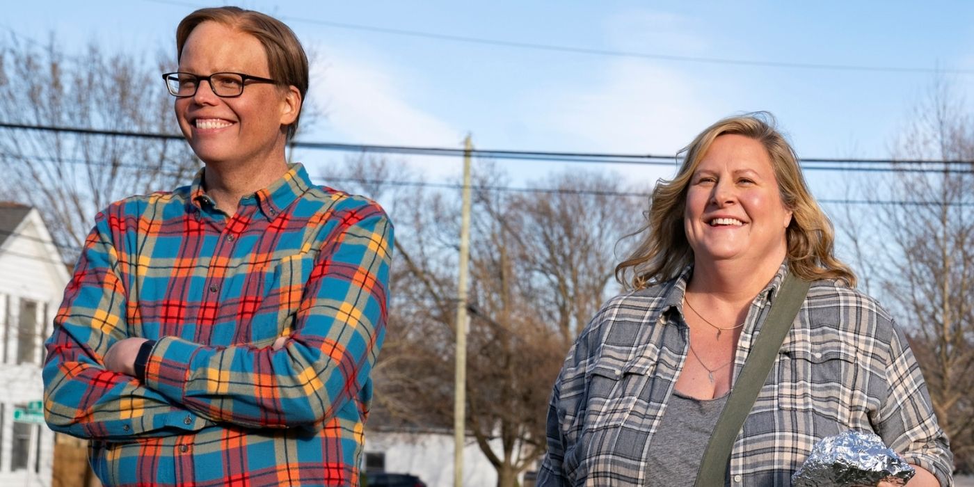 Bridget Everett as Sam walking next to Jeff Hiller as Joel in Season 3 of Somebody Somewhere