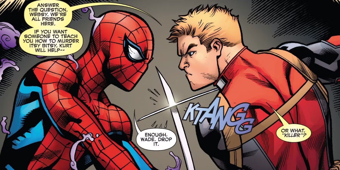 Spider-Man and Deadpool face off in Marvel Comics.