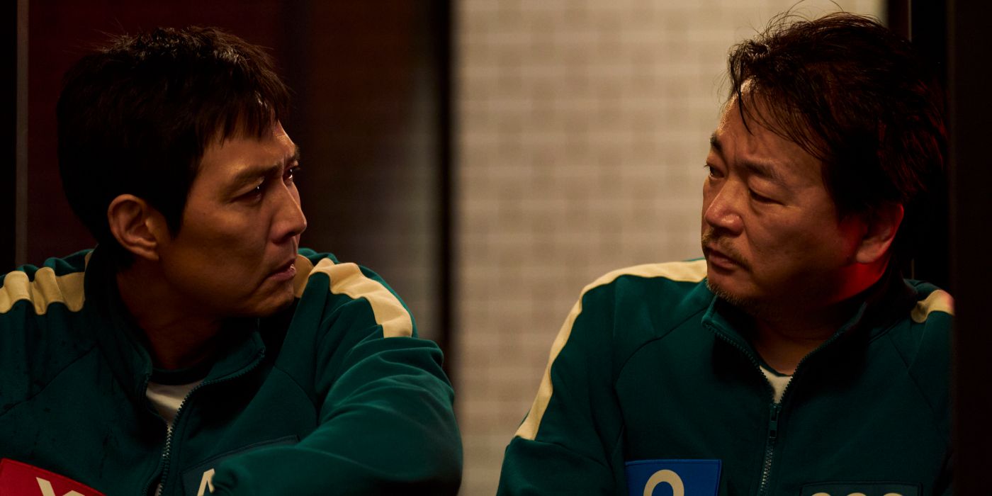 Seong Gi-hun (Lee Jung-jae) and Jung-bae (Lee Seo-hwan) talk in the players' quarters in Squid Game Season 2