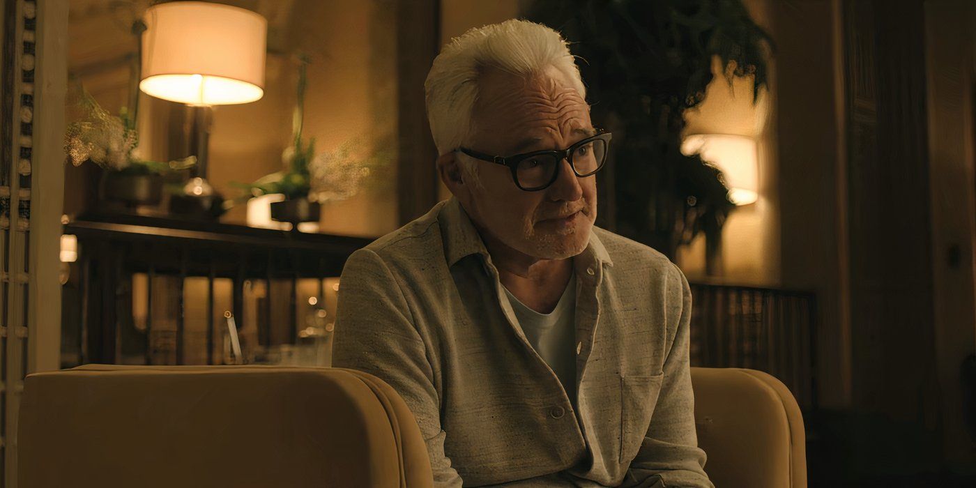 Bradley Whitford as Stu Magnusson sitting in an armchair in The Madness.