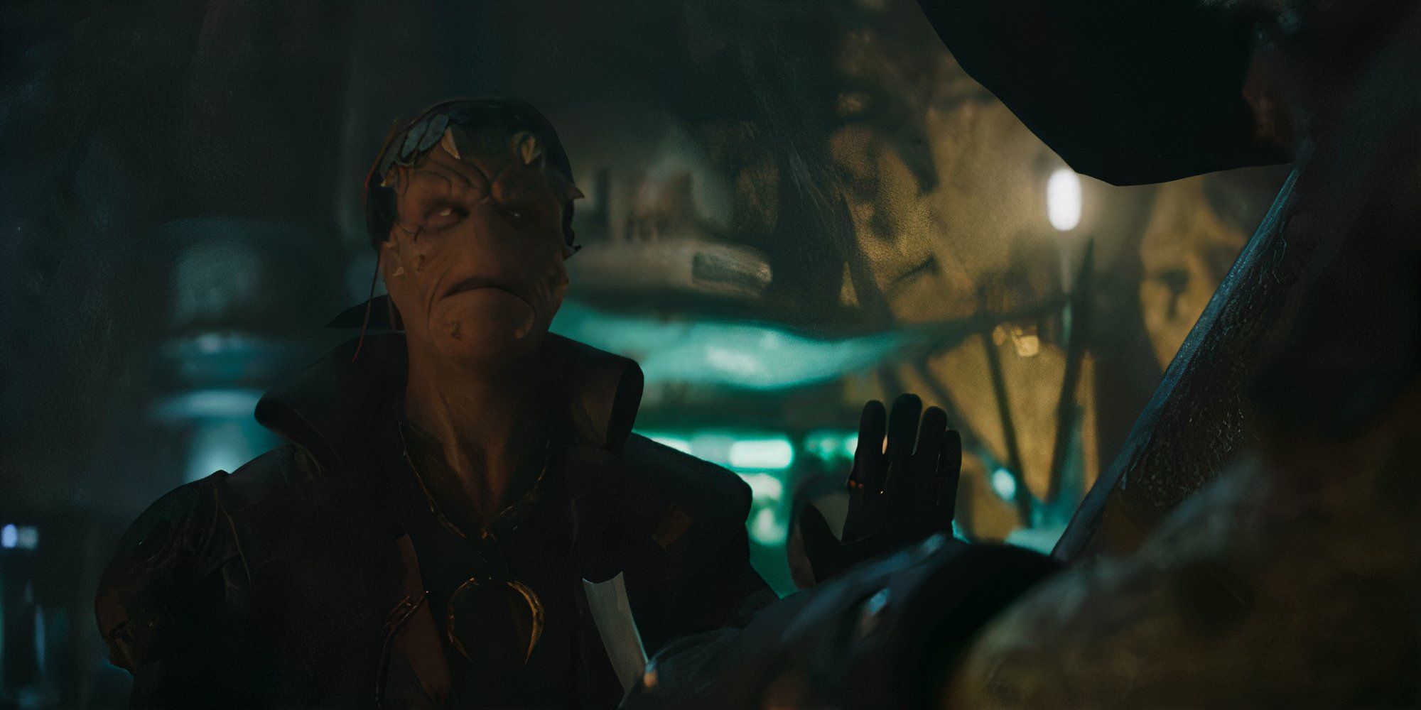 Marti Matulis as Vane in &lsquo;Star Wars: Skeleton Crew&rsquo; during a confrontation on Porto Borgo.
