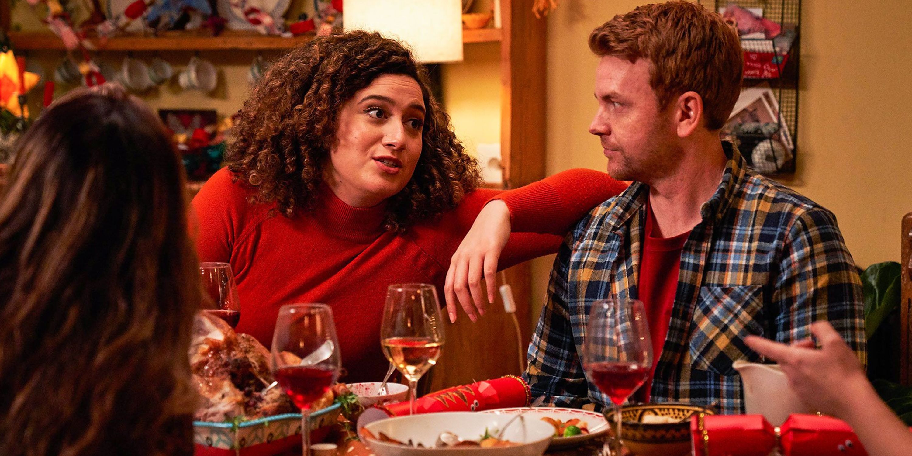 Rose Matafeo chatting and enjoying Christmas dinner in &ldquo;Starstruck' Season 1, Episode 6