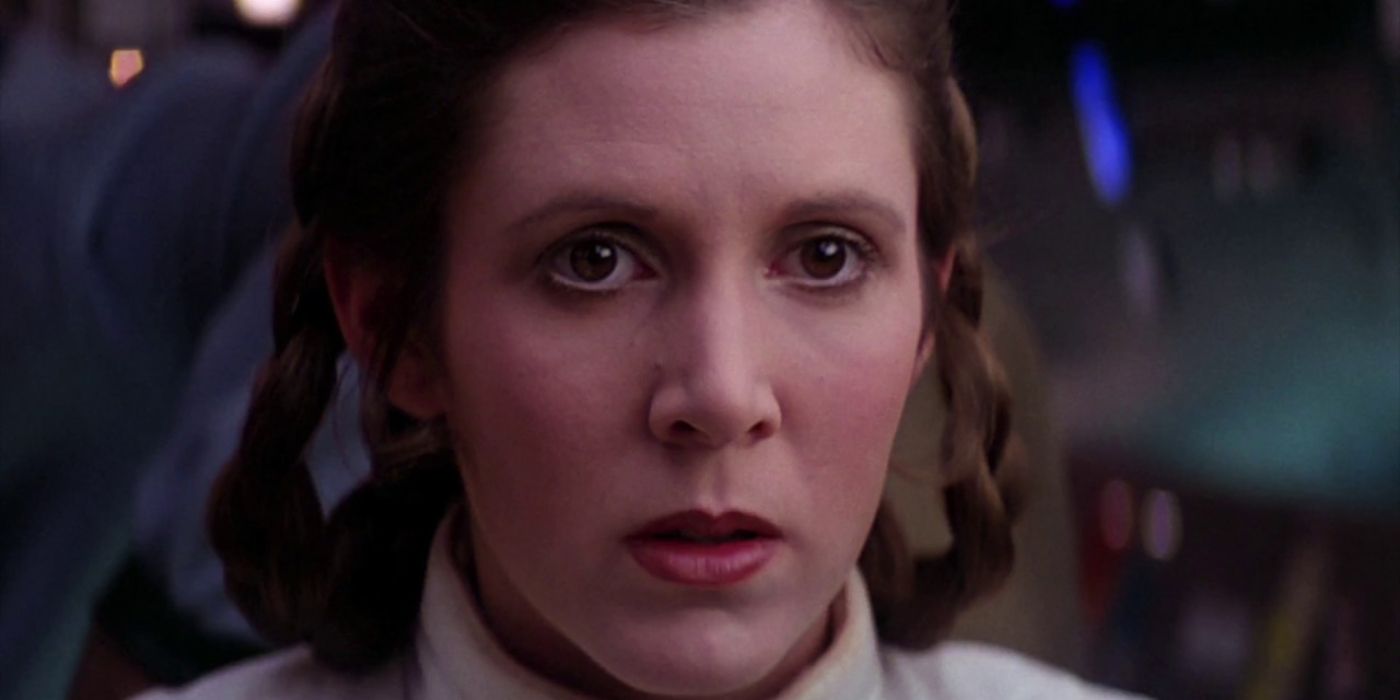 Princess Leia stares into space using the force to sense Luke's message in Star Wars The Empire Strikes Back.