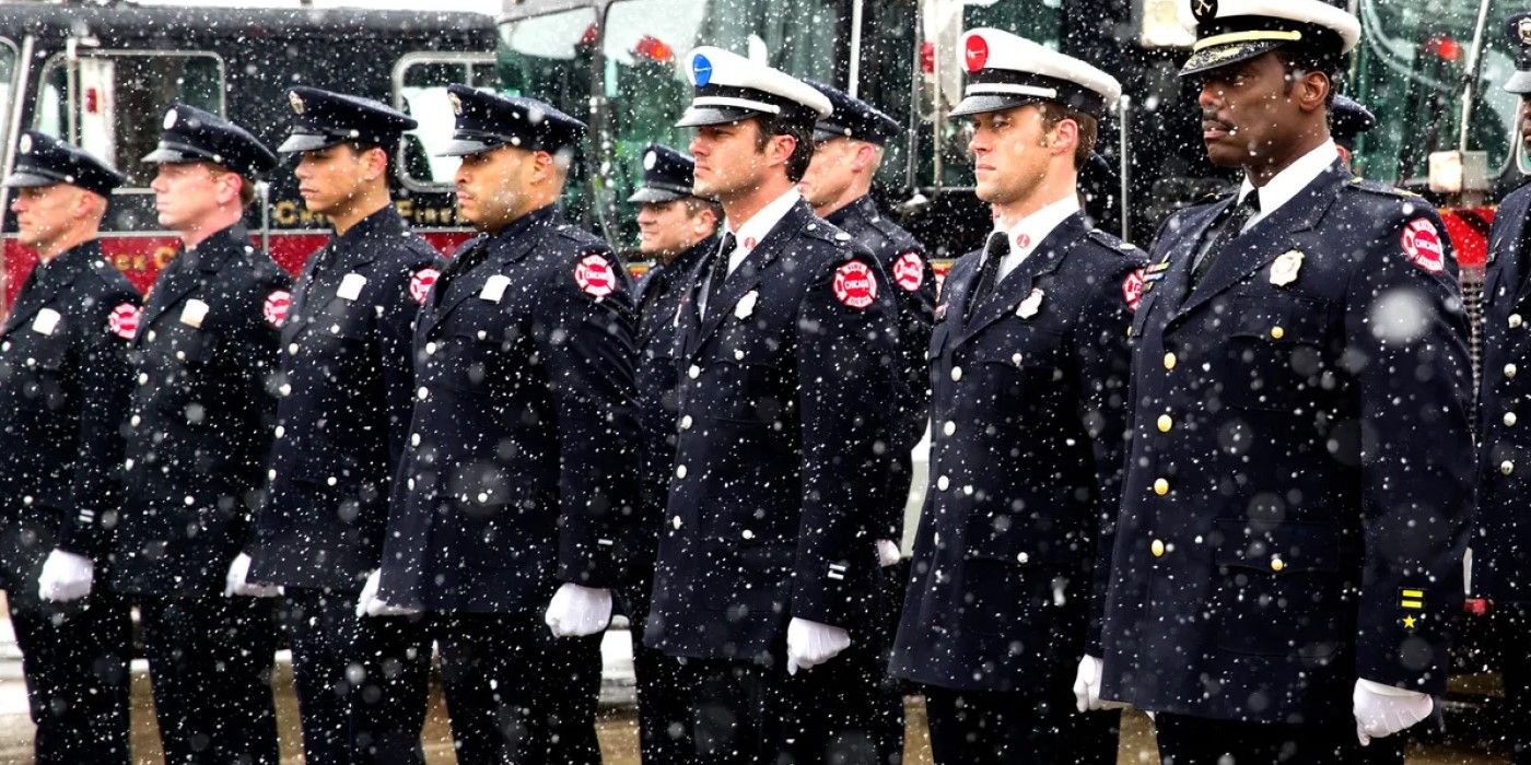 Station 51 stands at attention to pay respects in the 'Chicago Fire' episode "A Coffin That Small"