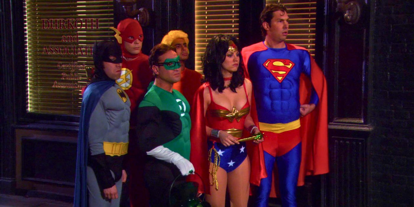 Main cast of The Big Bang Theory and Brian Thomas in The Big Bang Theory in The Justice League Recombination