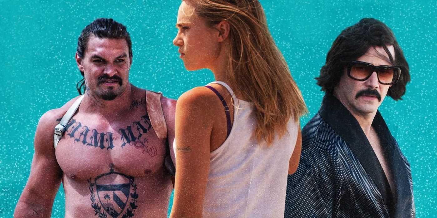 Jason Momoa, Suki Waterhouse, and Keanu Reeves in promotional art for The Bad Batch