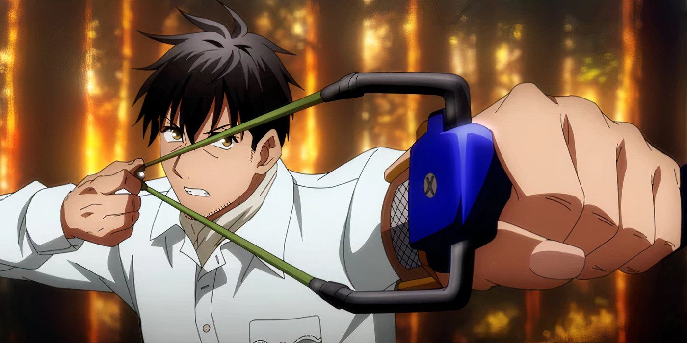 Kenichi from The Daily Life of a Middle-Aged Online Shopper in Another World holding a slingshot