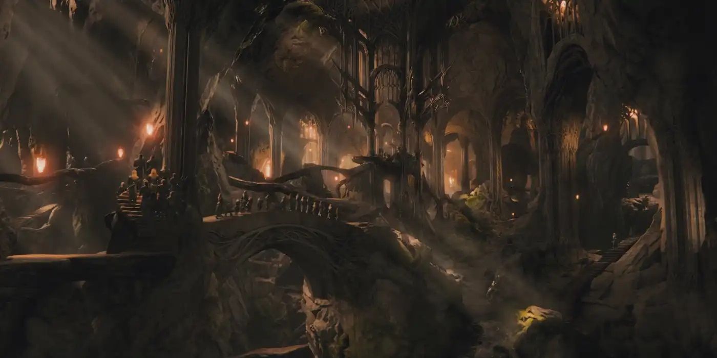 The halls of the wood elves in The Hobbit