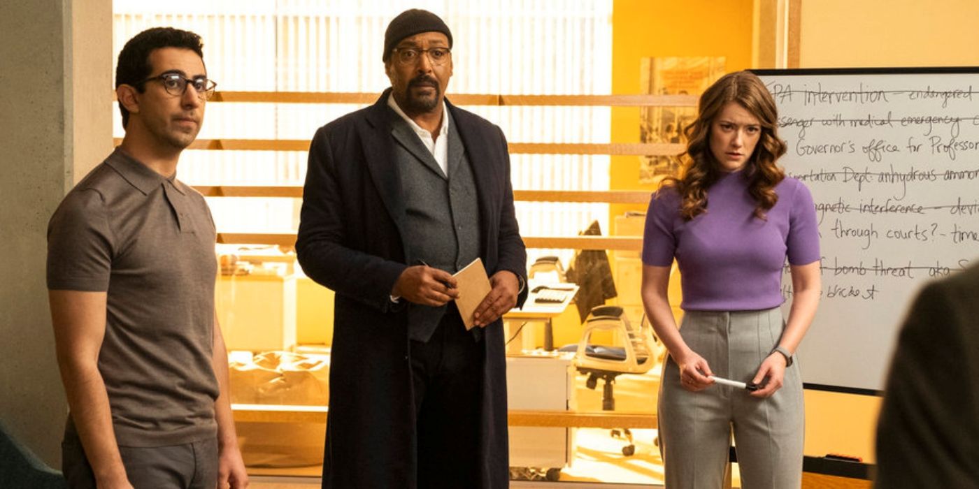 Jesse L. Martin as Alec Mercer standing with Arash DeMaxi and Molly Kunz in Season 2 of The Irrational