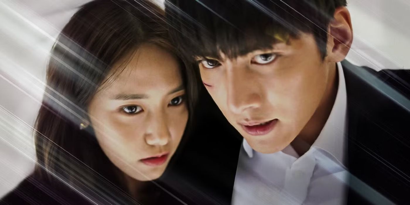 A closeup of a man and woman looking intense in The K2.