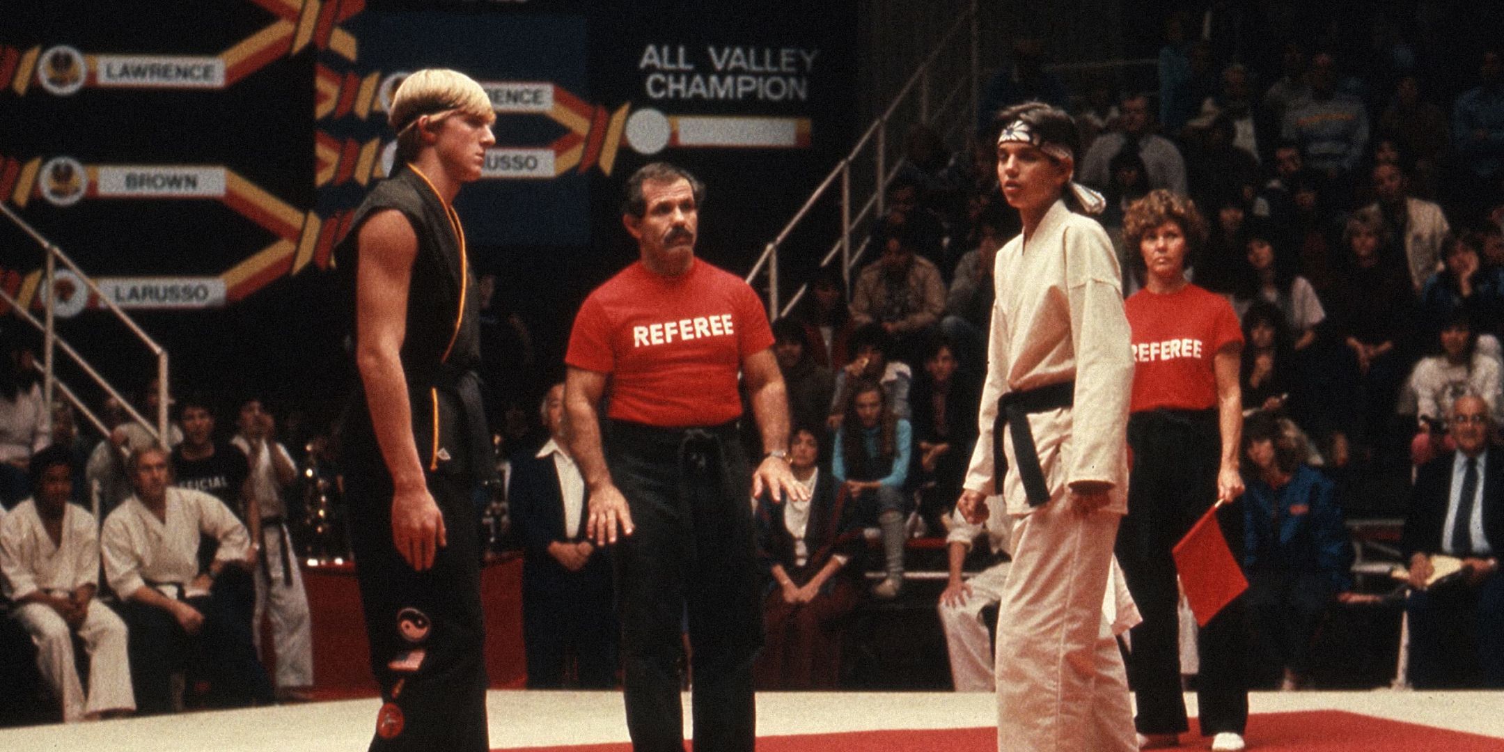 William Zabka as Johnny and Ralph Macchio as Daniel in the original The Karate Kid.