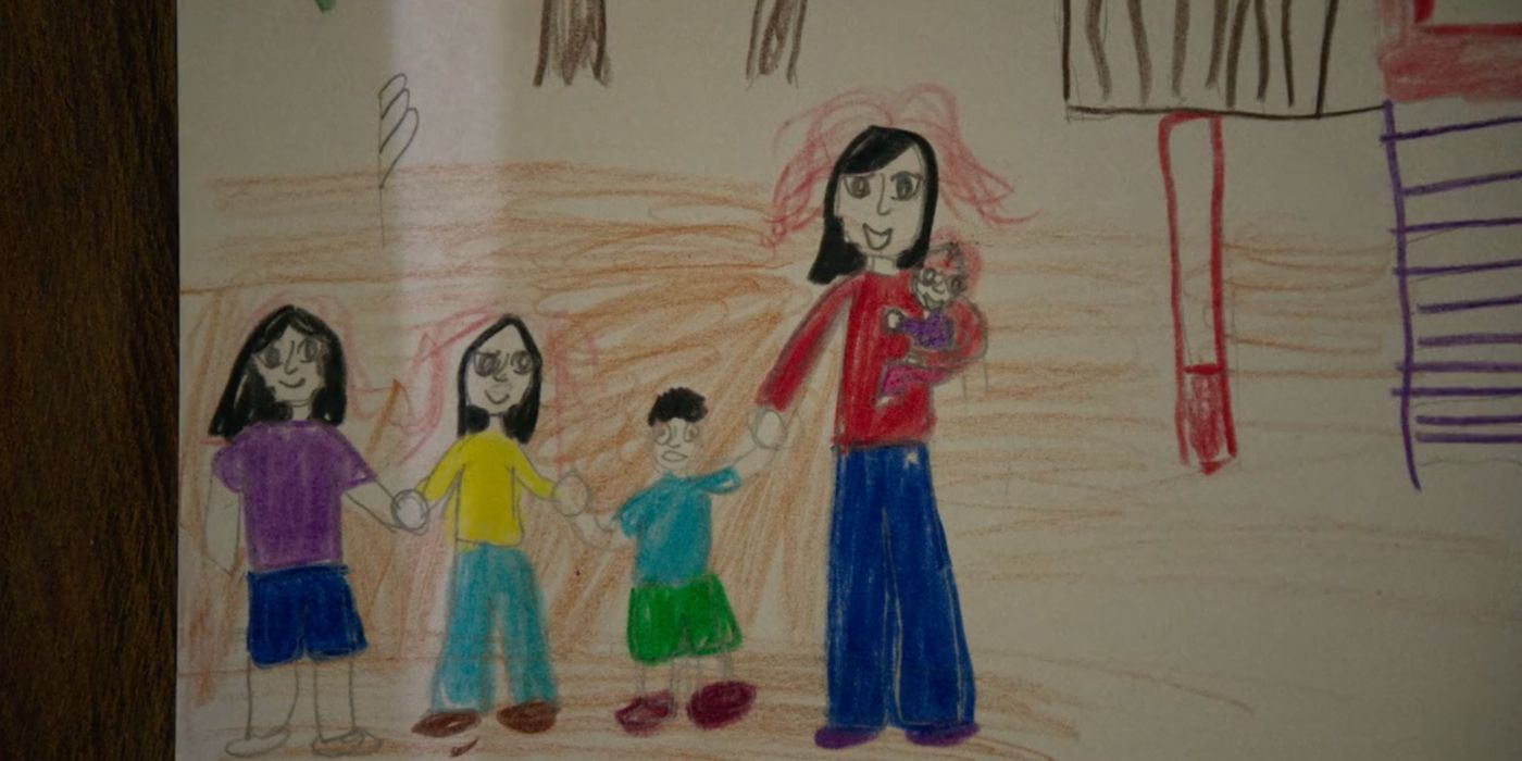 A drawing of the Mucutuy siblings holding hands and smiling
