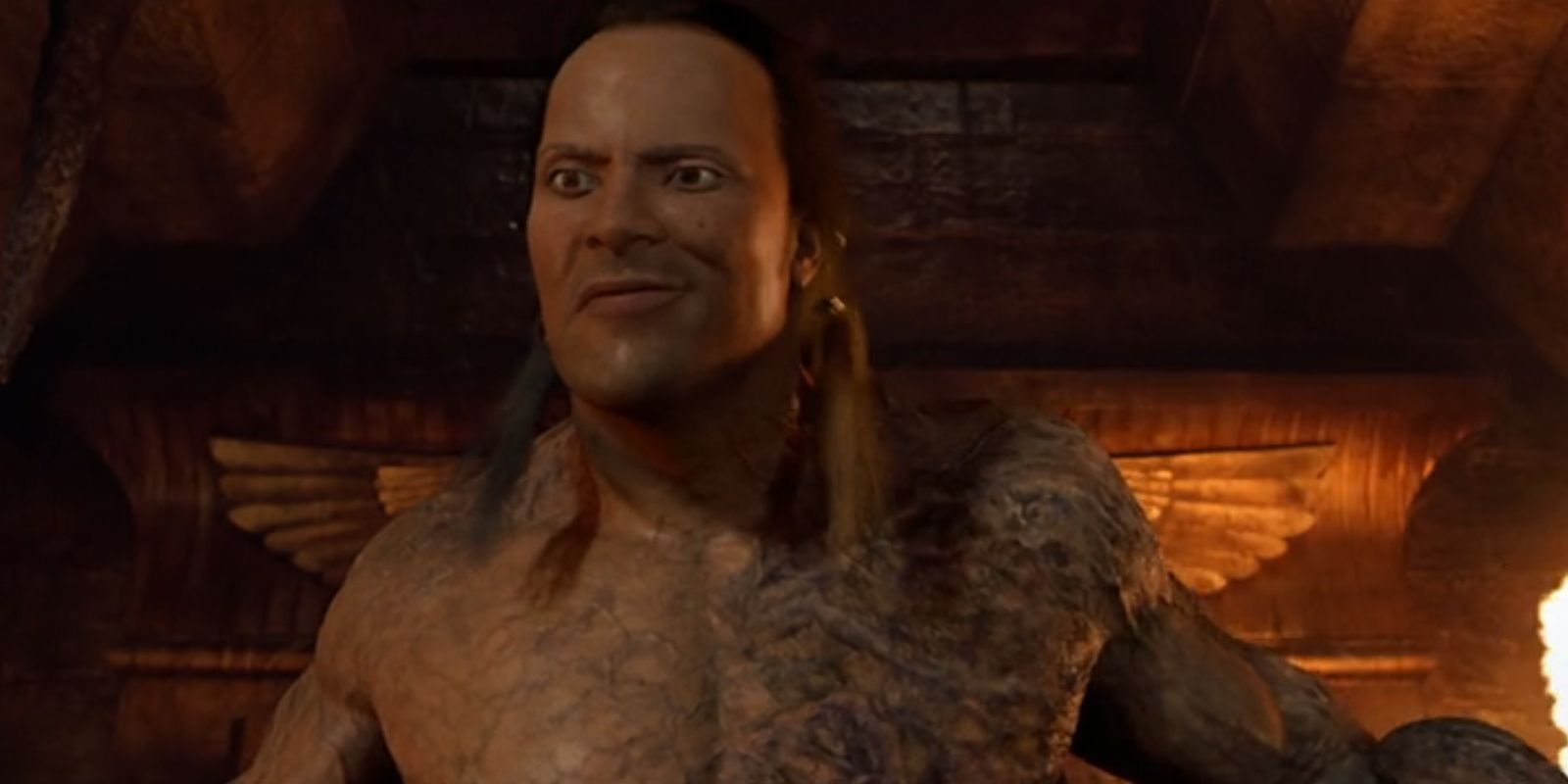 The Scorpion King, played by Dwayne Johnson, smirks in 'The Mummy Returns'.