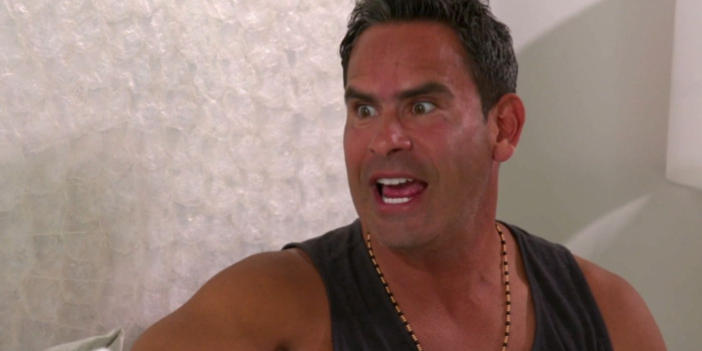 Louie Ruelas yells at someone off camera on The Real Housewives of New Jersey.