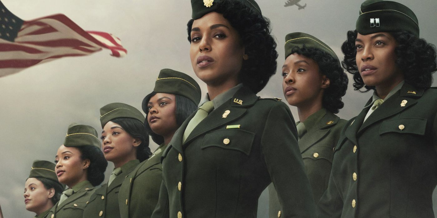 Kerry Washington in a military uniform on the poster for The Six Triple Eight.