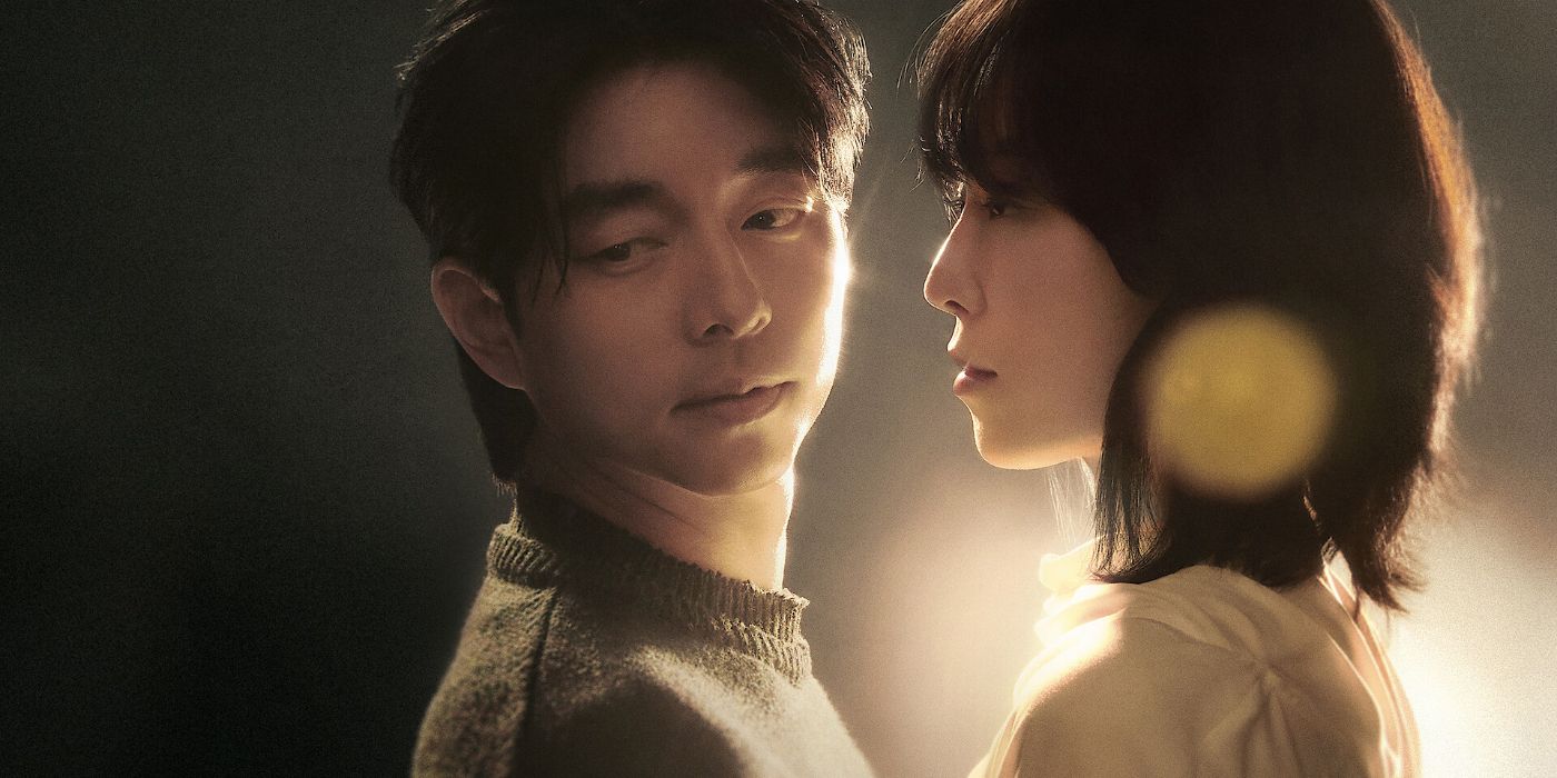 Jeong-won (Gong Yoo) facing the right but looking over his shoulder behind him to the left, with In-ji (Seo Hyun-jin) facing the left and looking past him in a promotional image for The Trunk