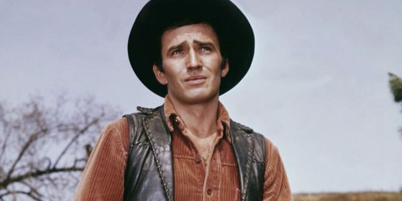 The Virginian (James Drury) looks onward on The Virginian.