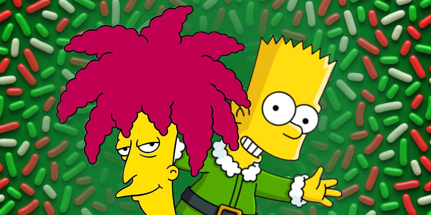 Sideshow Bob and Bart from the Simpsons with a Christmas theme