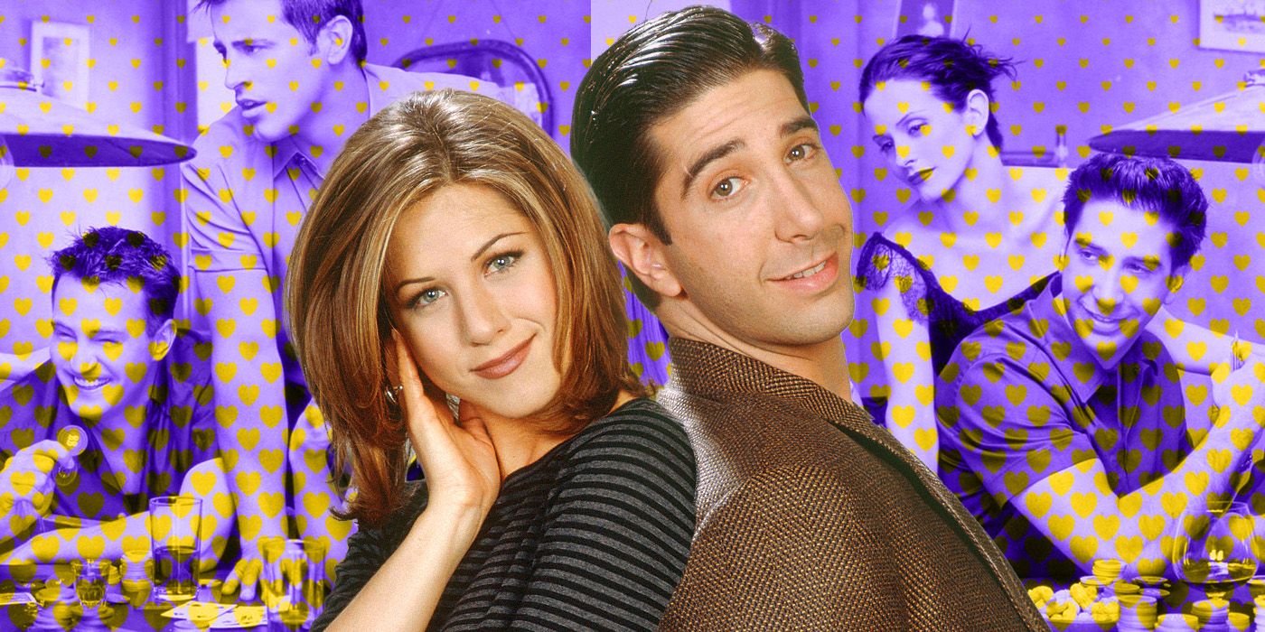 Ross and Rachel in front of the cast of Friends in a custom image