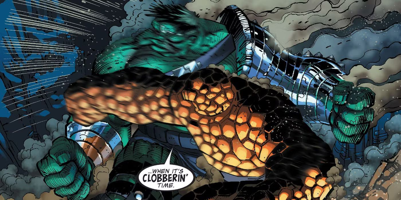 Thing punching the Hulk in Marvel Comics.