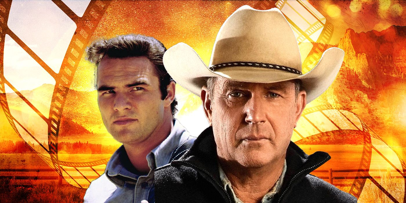 Custom image of Gunsmoke and Yellowstone against unspooled film in the background