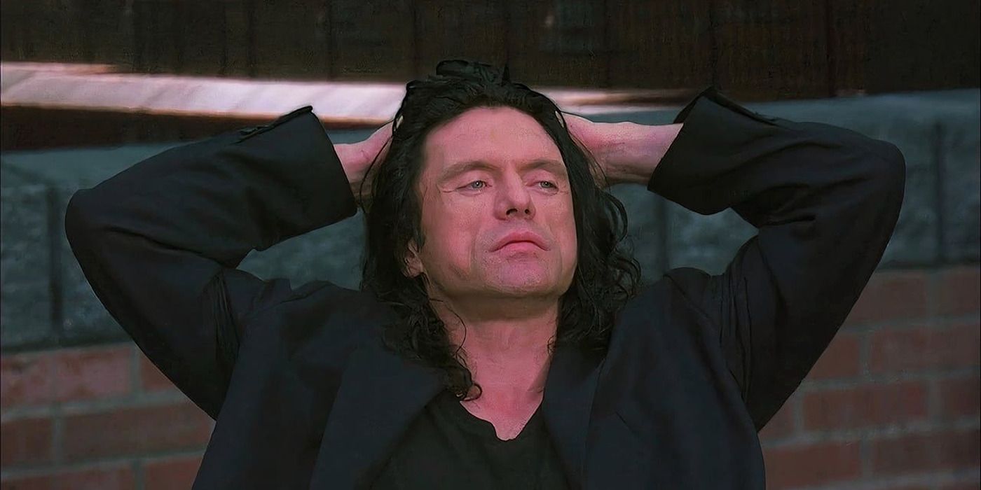 Tommy Wiseau as Johnny sitting on the roof in 'The Room' (2003)