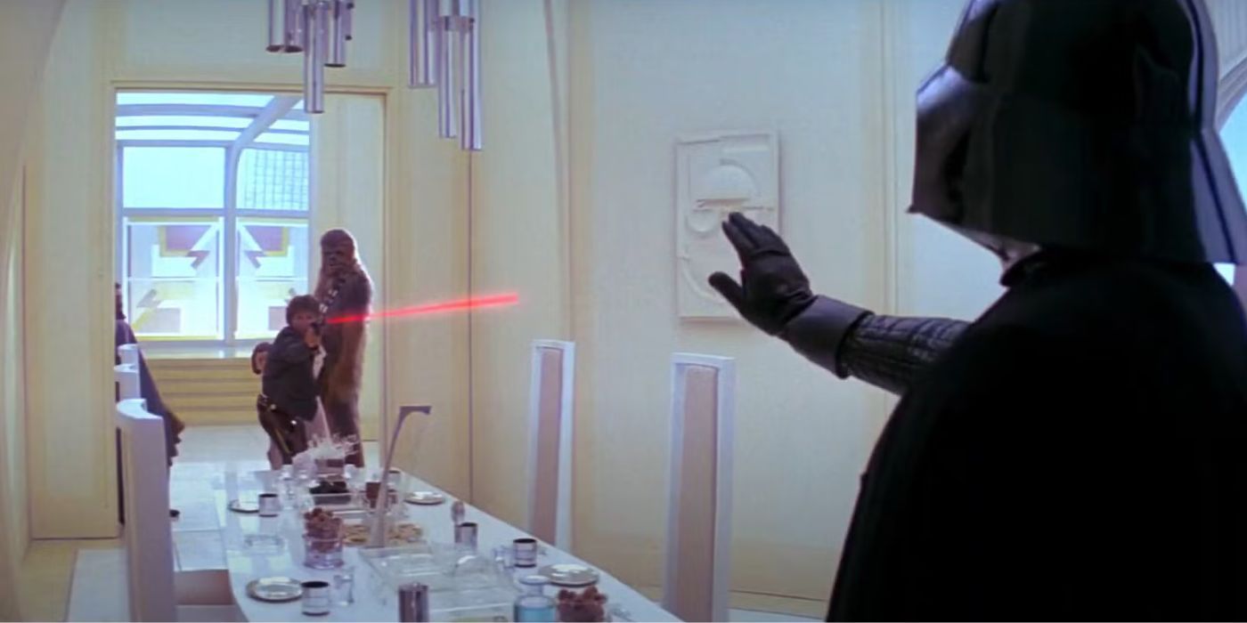 Darth Vader blocking Han's blaster fire in Star Wars: Episode V - The Empire Strikes Back