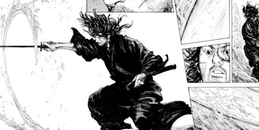 Panel of Musashi slashing in Vagabond manga