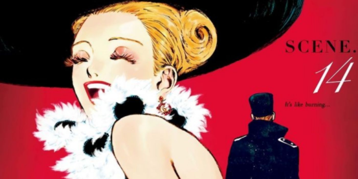 Aleksander looking at poster of Emma in Veil manga