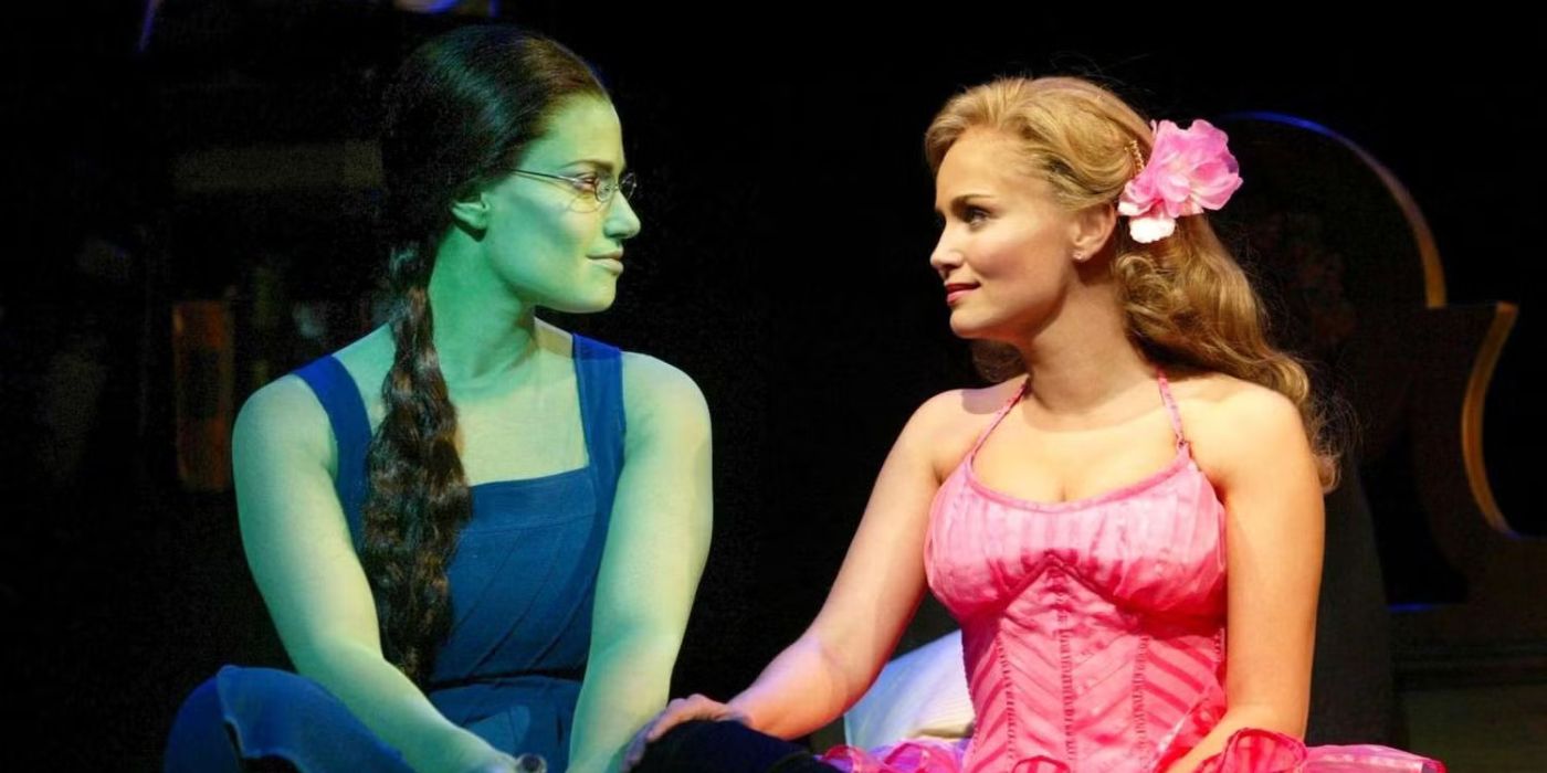 Elphaba (Idina Menzel) sitting next to Galinda (Kristin Chenoweth) in the original Broadway production of Wicked