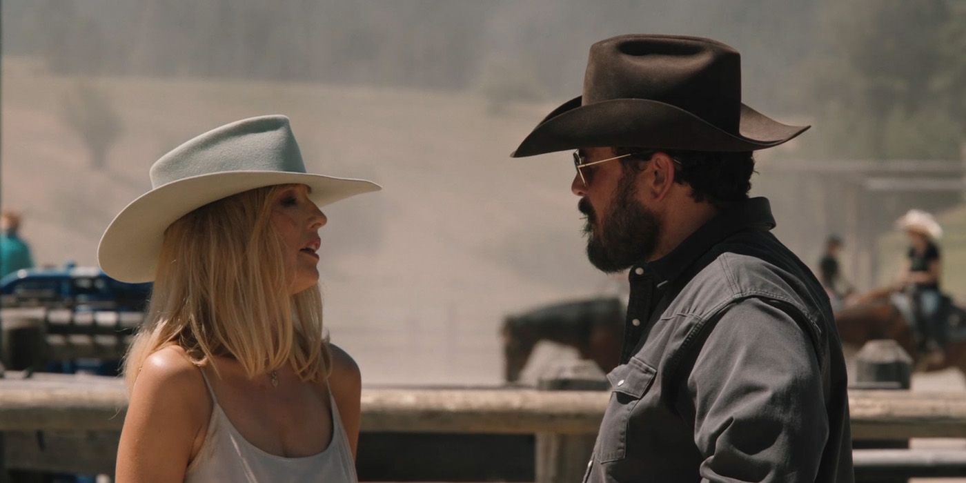 Beth and Rip wearing cowboy hats and talking