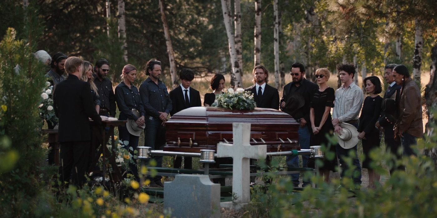 The cast of Yellowstone at John Dutton's funeral.