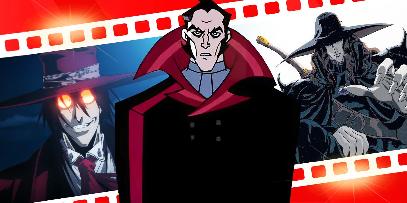 Blended image showing Alucard from Hellsing Ultimate, Dracula from Batman vs. Dracula, and D from Vampire Hunter D