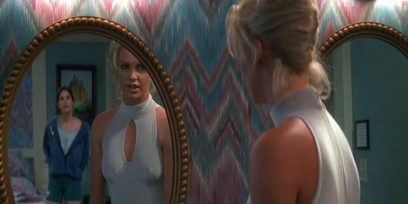 Charlize Theron talking to Teri Hatcher in mirror in 2 Days in the Valley.