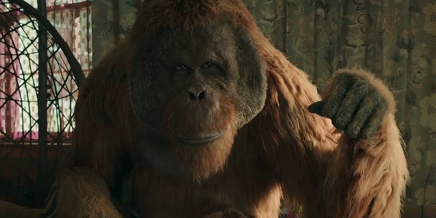 Samuel the orangutan does sign language in Brothers.